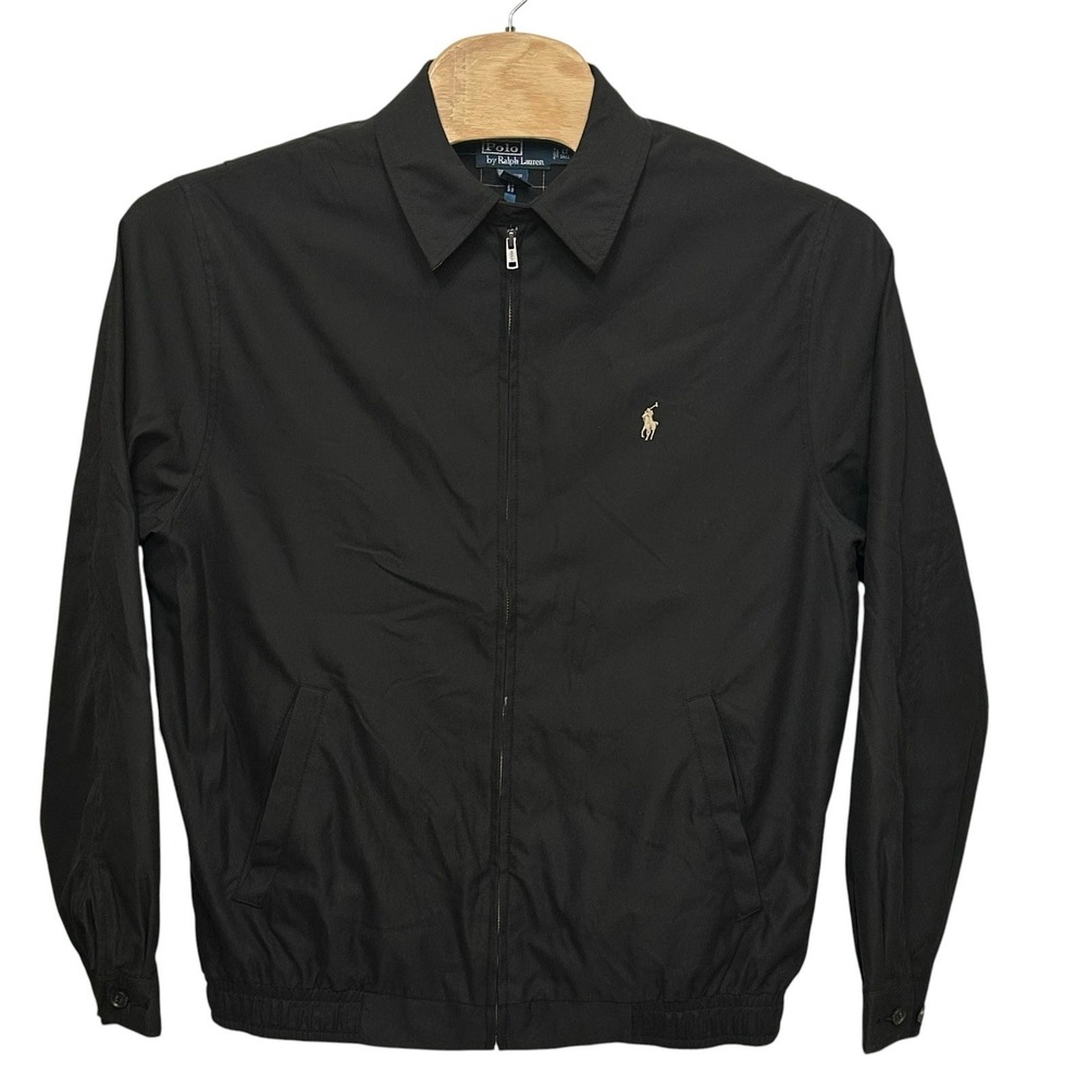 VTG Polo Ralph Lauren Mens Black Harrington Jacket Full Zip Lined Sz Large Tall